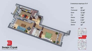 лев толстой панфилова: 2 комнаты, 67 м², Элитка, 12 этаж, ПСО (под самоотделку) — 2
