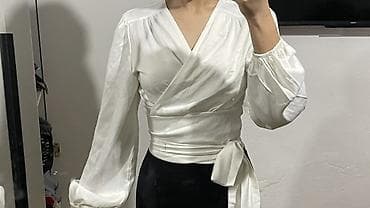 ал фаджр: Белая женская блузка с запахом и поясом - Элегантный крой на запах с — 1