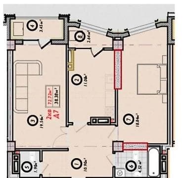 osh flat: 2 комнаты, 73 м², Южная Магистраль Элитка, 7 этаж, ПСО (под самоотделку) — 2