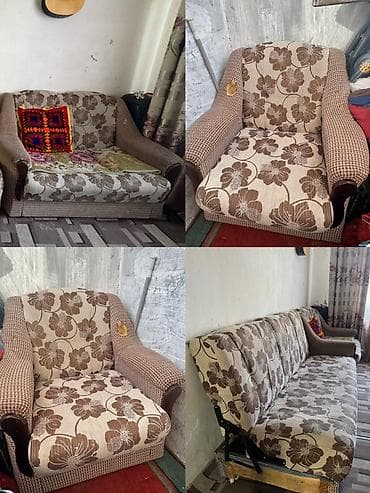 диваны для гостинной: Комплект мягкой мебели, Б/у, Платная доставка, цвет - Коричневый — 1