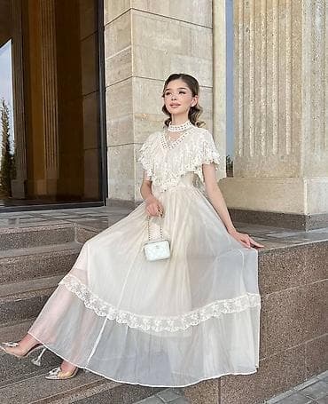 верхняя одежда женская: Вечернее платье, Длинная модель, Шифон, С рукавами, M — 2