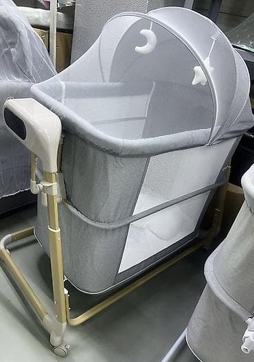 кровать для новорожденных: Детская приставная кроватка, Б/у, С колесиками, цвет - Серый — 3