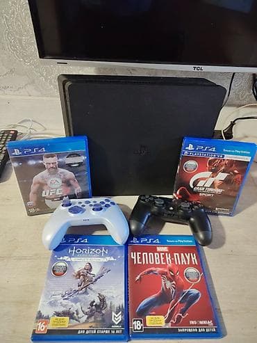 Ps4 slim 1tb полный комплект 1 оригинальный джойстик 1 китайский 4