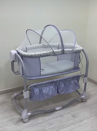 Детская приставная кроватка, С колесиками, цвет - Серый