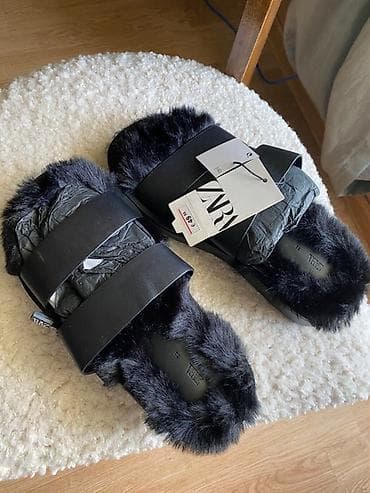 зара обувь: Шлепанцы Zara 38 размера черного цвета с двумя широкими ремешками и — 1