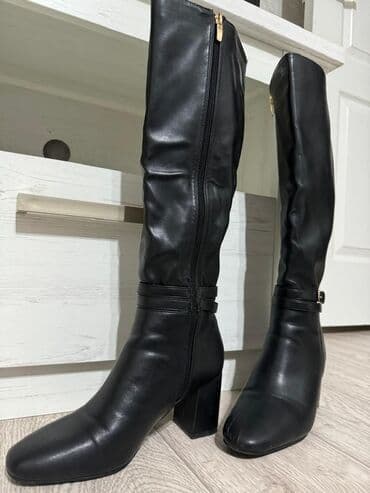 Киреге берилүүчү кийимдер: Женские высокие сапоги, классический черный цвет. - Материал: гладкая — 2