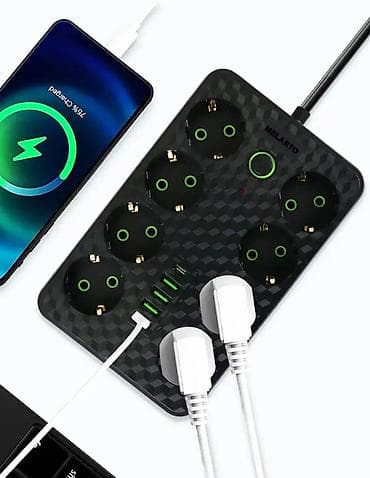 type: Сетевой удлинитель 2500 Вт с USB и Type‑C - 8 евро-розеток с — 2