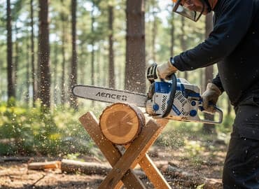автоматический секатор для обрезки деревьев: Бензопила Aence, представленная в сине- белой расцветке, оснащена — 1