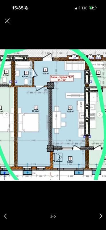 gala group: 2 комнаты, 61 м², Элитка, 9 этаж, Готовая ПСО (под самоотделку) — 2