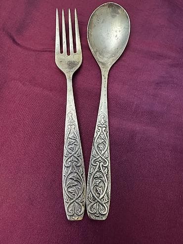 Идиш-аяк: Новый мельхиоровый набор состоящий из 6и ложек и 6и вилок — 2