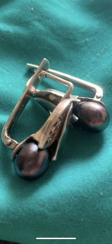 amber elixir: Серьги серебряные с черным жемчугом и фианитами — 3