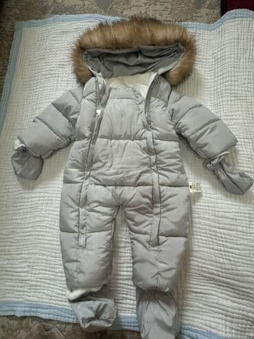 детский зимний комбез для новорождённых: Детский зимний комбинезон-конверт, серый цвет. - Толстая стеганая — 1