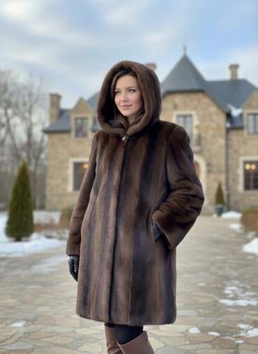 Шуба, По колено, С капюшоном, 5XL