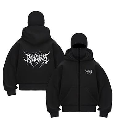 черный кожаный плащ: Худи с полной застёжкой-молнией и интегрированной маской - Цвет — 1