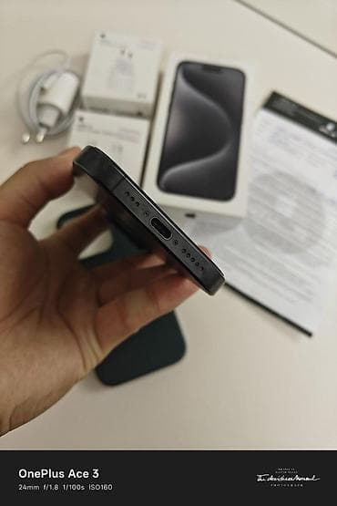 pro 5: IPhone 15 Pro, Б/у, 256 ГБ, Black Titanium, Зарядное устройство, Защитное стекло, Чехол, 83 % — 3