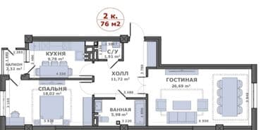 лев толстой панфилова: 2 комнаты, 76 м², Элитка, 3 этаж, ПСО (под самоотделку) — 1