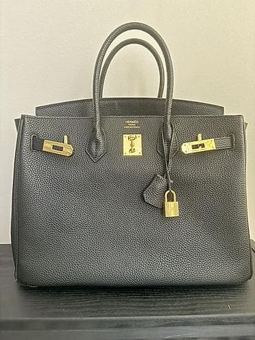 Күмүш зер буюмдар: Сумка Hermes Birkin, черная, классическая текстурированная кожа Togo — 1