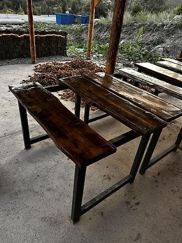 большие столы для работ: Скамейка Дерево, Без спинки, Без крыши — 10