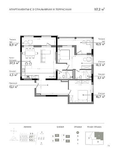 квартира 2 ком продаю: Строится, Элитка, 2 комнаты, 117 м² — 1