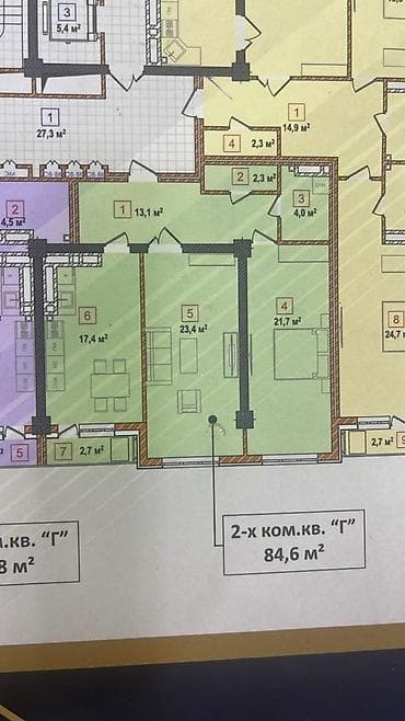 квартира азия молл: 2 комнаты, 85 м², Элитка, 12 этаж, Готовая ПСО (под самоотделку) — 3