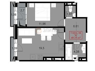 продом дом: 2 комнаты, 50 м², Элитка, 13 этаж, Готовая ПСО (под самоотделку) — 2