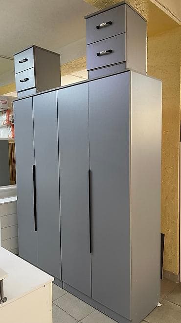 Уктоочу бөлмө гарнитуру, Жаңы, Эки кишилик керебет, Шкаф, Комод, ДСП, Акысыз жеткирүү, түсү - Боз