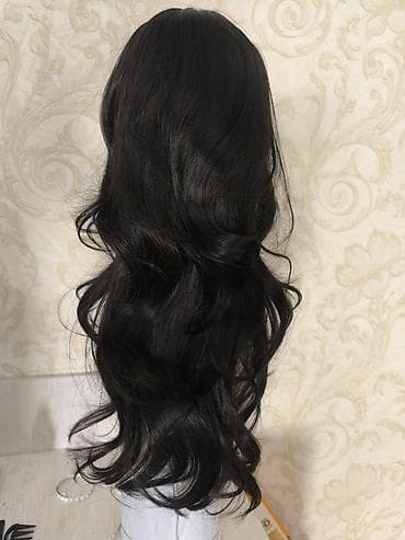 борода парик: Длинный черный парик из синтетических волос с волнистой текстурой — 1