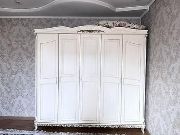 спальный гарнитур деревянный: Спальный гарнитур, Шкаф, МДФ, цвет - Белый — 1