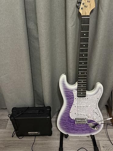 гитара классический: Электрогитара типа Stratocaster с фигурным топом «квилт» (фиолетовый — 5