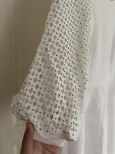 кофточки: Вечернее платье, А-силуэт, Длинная модель, Фатин, С рукавами, Стразы — 4