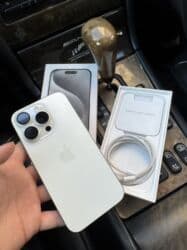 телефон обмен на велик: IPhone 15 Pro, Б/у, 128 ГБ, White Titanium, Зарядное устройство, Коробка, Защитное стекло, 93 % — 6