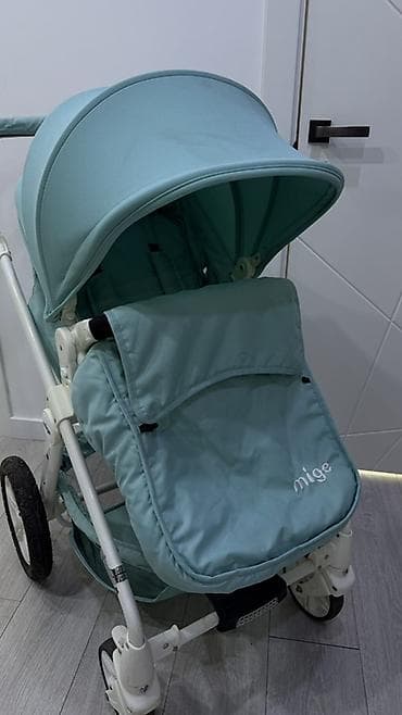 Коляски: Детская коляска Mige 2-в-1 (прогулочный блок и люлька), бирюзовый — 2