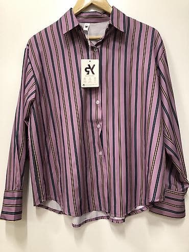 Эркектер кийими: Рубашка в полоску с длинными рукавами - Цвет: лиловый с вертикальными — 3