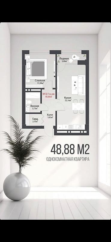 село лесное: 1 комната, 48 м², Элитка, 13 этаж, Готовая ПСО (под самоотделку) — 2