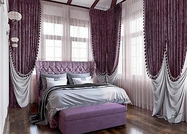 Жууркандар жана пледдер: Шторалар комплекти, Атлас, Комплектте тюлу бар, Буюртмага жасоо, Уктоочу бөлмө үчүн — 4