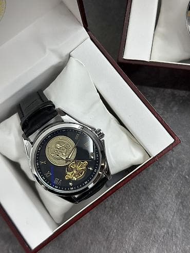 мужские золотые печатки: Мужские наручные часы в подарочном наборе. - Механика с открытым — 2