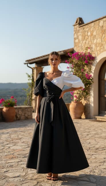 черное нарядное платье: Вечернее платье, А-силуэт, Короткая модель, Атлас, С рукавами, Один рукав, M — 2