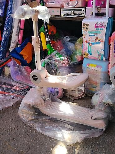Детский транспорт: Детский 3-в-1 самокат-трансформер со сиденьем, розовый. Основные — 1