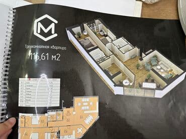 готовая квартира в рассрочку: 3 комнаты, 92 м², Элитка, 11 этаж, ПСО (под самоотделку) — 2