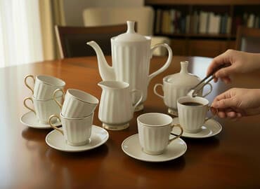 чайные сервиз: Набор посуды и лабораторной утвари. 1) Чайный сервиз из тонкого — 1