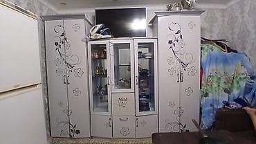 Стенка-гостиная модульная, светлая, с декоративным растительным lalafo.kg да Стенка-гостиная модульная, светлая, с декоративным растительным