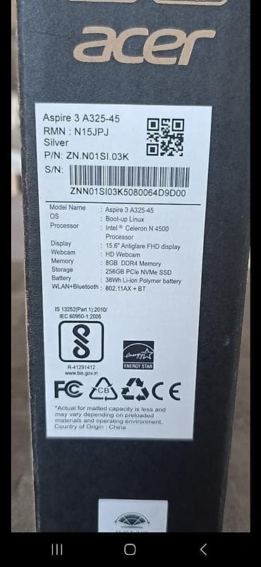 Ноутбук Acer Aspire A325 15.6'' IPS Intel Celeron N4500/ Intel HD