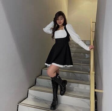 платья рубашки с разрезами: Повседневное платье, Осень-весна, Средняя модель, Хлопок, Платье-комбинация, S — 1