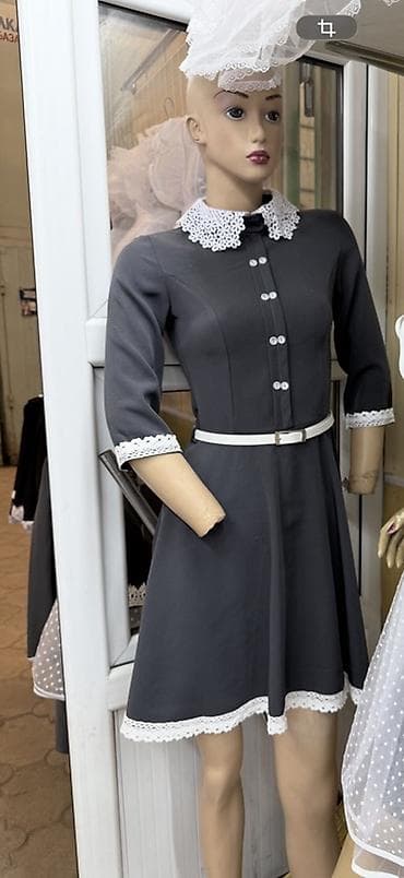 Платье в школьном стиле (ретро/классика). - Цвет: графитово‑серый с at lalafo.kg Платье в школьном стиле (ретро/классика). - Цвет: графитово‑серый с