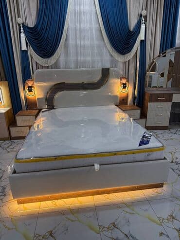 кровать со столом: Спальный гарнитур, Двуспальная кровать, МДФ, Бесплатная доставка, цвет - Белый — 22