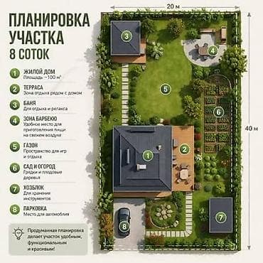 ланшафтный дизайн: Проект планировки участка 4–8 соток Услуга по разработке продуманной — 1