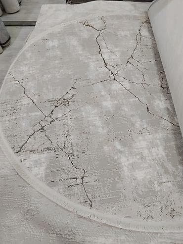 белый коврик: Круглый ковер с абстрактным мраморным рисунком - Форма: круглая - — 1