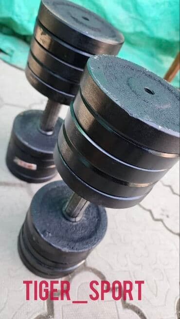 Пара черных разборных гантелей с металлическими дисками. Конструкция