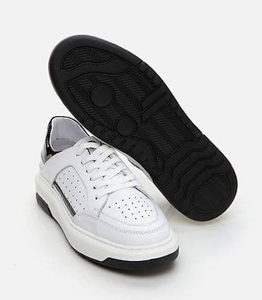 caterpillar обувь: Кожаные кроссовки низкие, белые с чёрными акцентами - Верх — 3