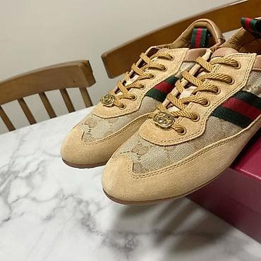 кроссовки для тренировки: Кроссовки Gucci бежевые - Материалы: сочетание замши и фирменного — 5